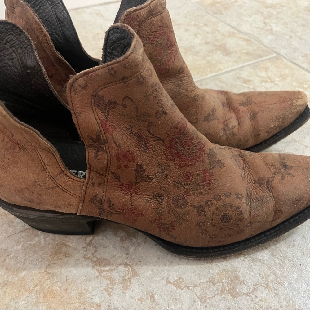 Floral Brown Leather Ankle Boots